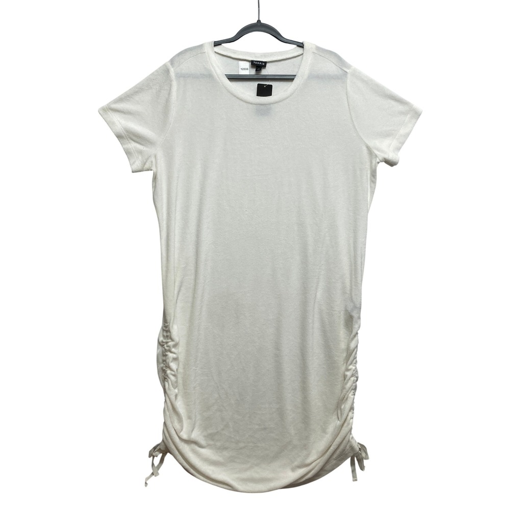 Torrid Dress Womens 2X Off-White Ruched Side Tie Short Sleeve Knit Casual